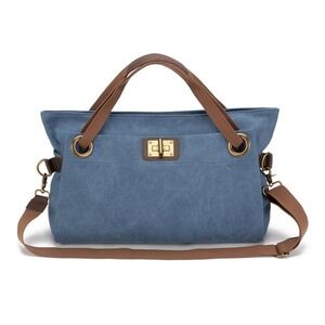 Zede Paris Crossbody Bag Satchel Large Jean Blue Handbag Strap Leather Trim